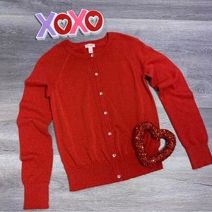 NWOT Cat & Jack Girls Red Sparkle Cardigan Sweater - size XL (14-16)